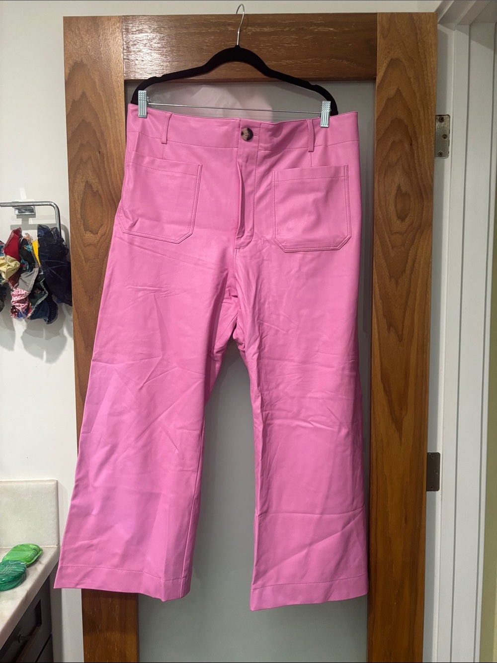 Anthropologie Maeve Colette Bubblegum Pink Faux Leather Wide-Leg Pants